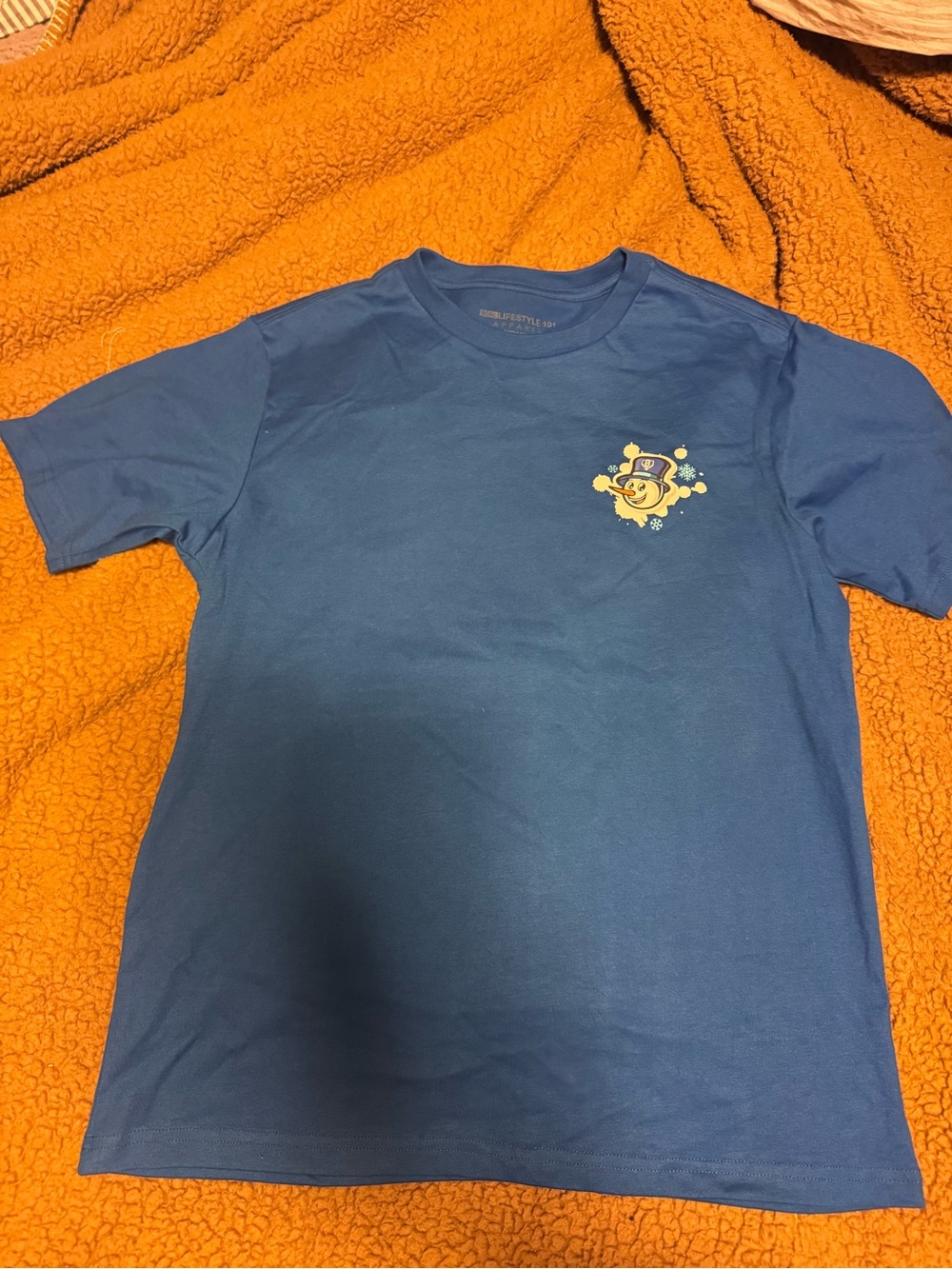 Blue Short Sleeve Graphic Tee with Cheerful Character - Baseball 101